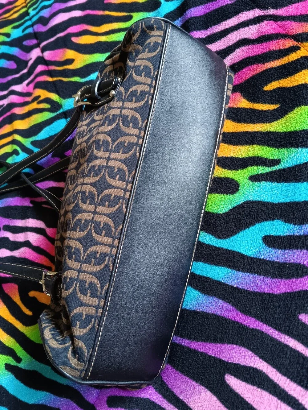 🖤 Y2K Fossil Monogram Jacquard Canvas Shoulder Bag Purse Vintage SL 8009